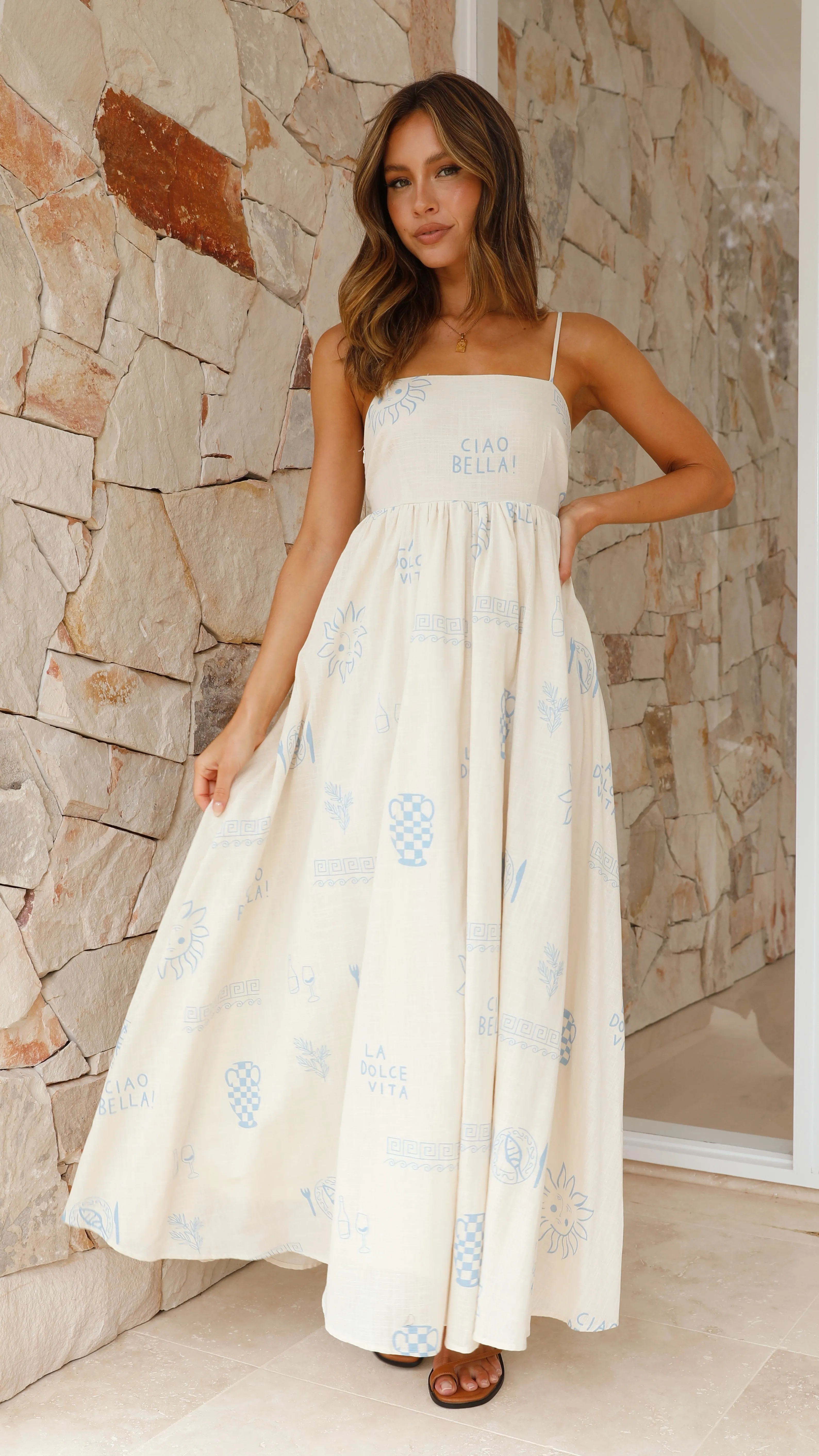 Yair Maxi Dress - Blue / Beige Ciao Bella sold by Billy J