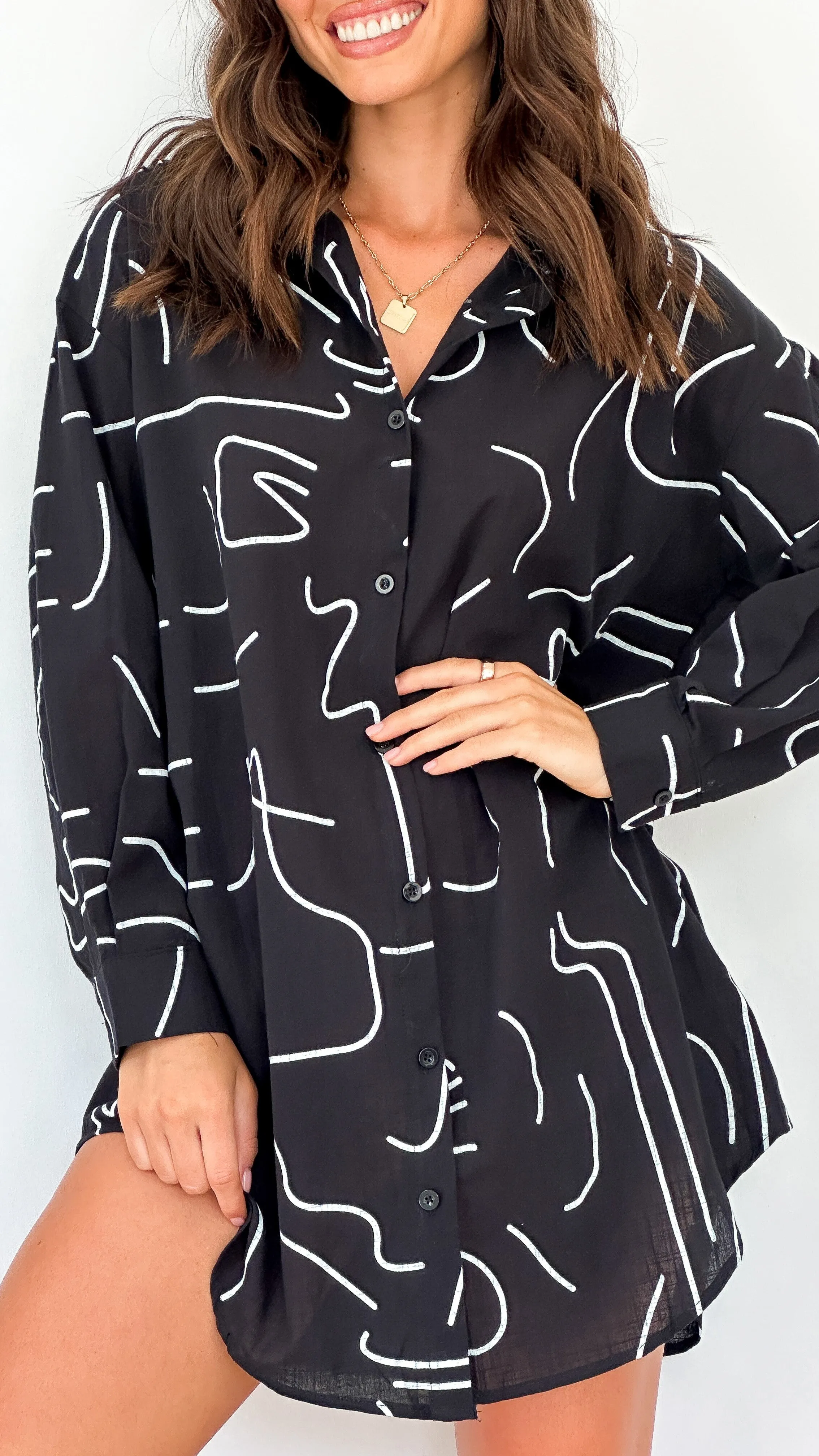 Piper Shirt Dress - Black Swirl sold by Billy J product image thumbnail 3