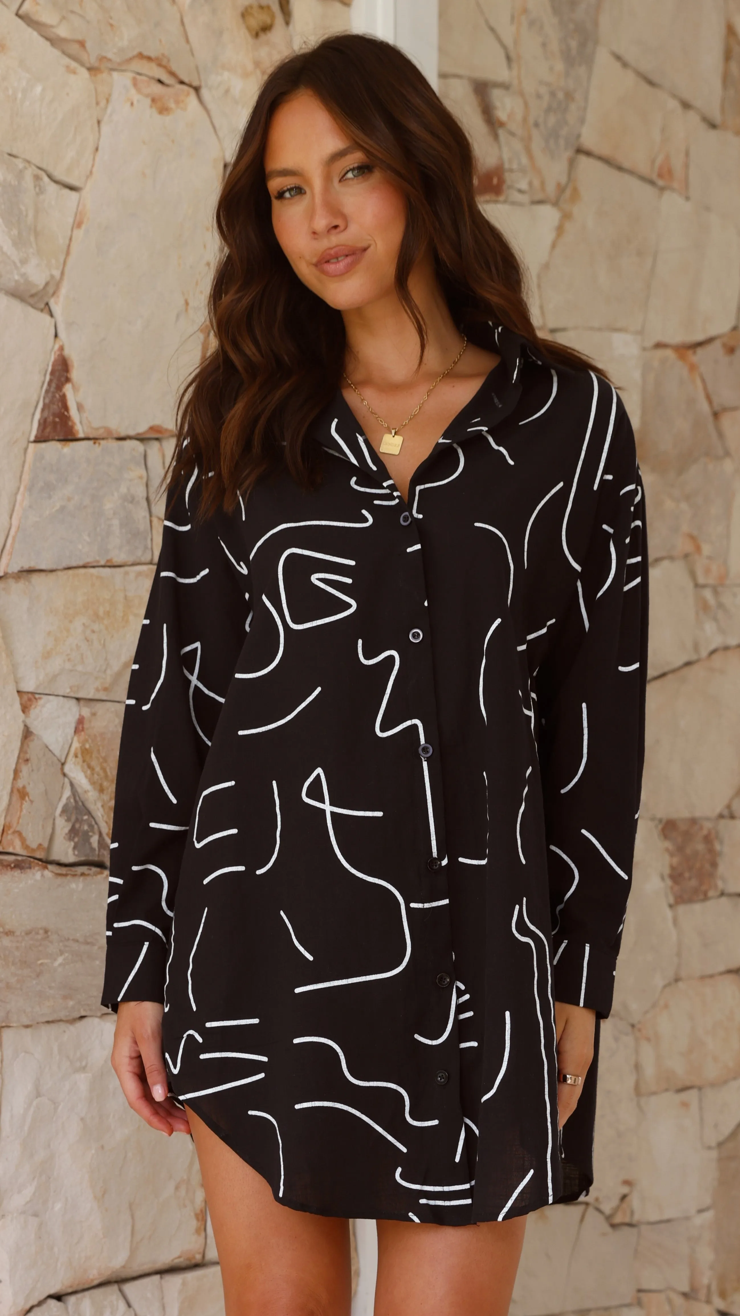 Piper Shirt Dress - Black Swirl sold by Billy J product image thumbnail 4