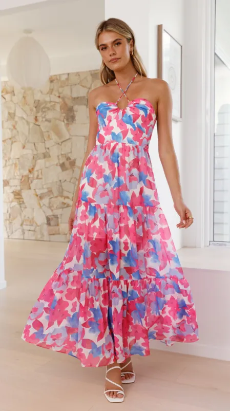 Behati Maxi Dress - Pink/Blue Floral sold by Billy J