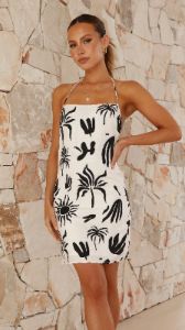 Adabella Mini Dress - Palm Print Cream/Black sold by Billy J
