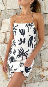 Adabella Mini Dress - Palm Print Cream/Black sold by Billy J