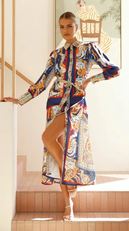 Vaike Maxi Dress - Navy Print made by Billy J