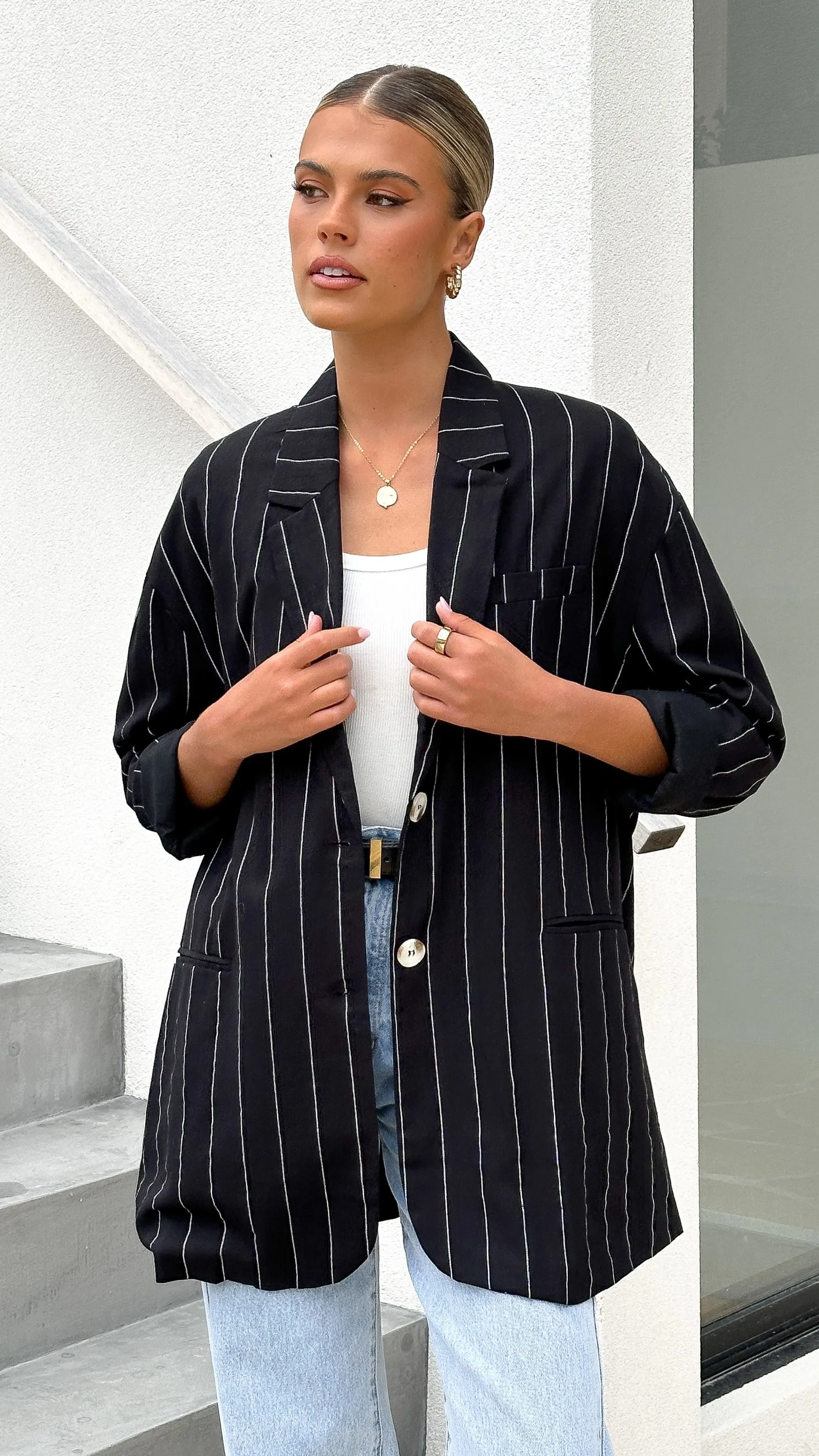 Thea Blazer - Black Pinstripe sold by Billy J product image thumbnail 5