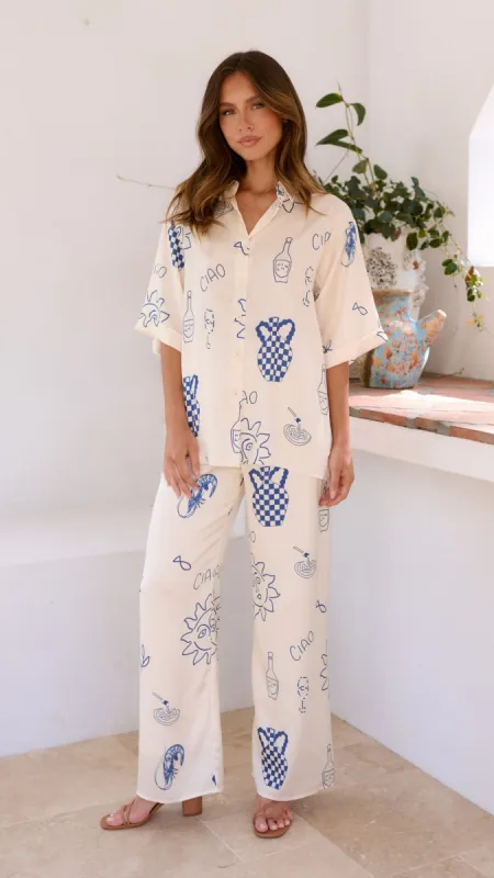 Bailie Shirt and Pants Set - Beige/Blue sold by Billy J