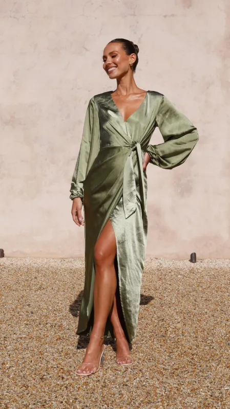 Naomi Long Sleeve Maxi Dress - Olive sold by Billy J
