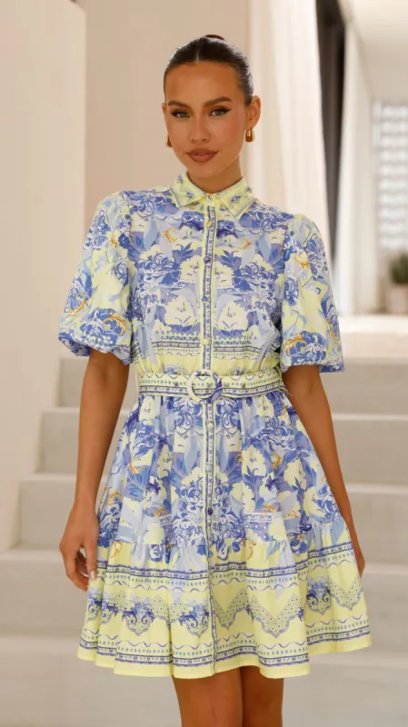 Kalliope Mini Dress - Blue/Yellow sold by Billy J