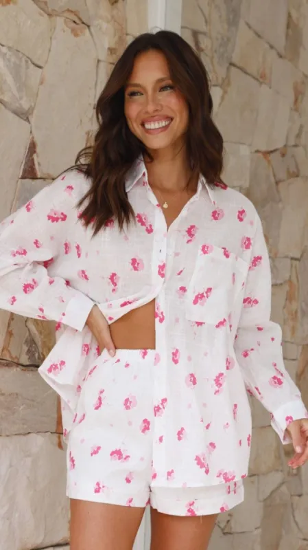Fabrizio Long Sleeve Button Up Shirt and Shorts - Pink Floral sold by Billy J