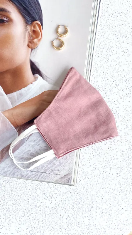 Linen/Satin Reusable Face Mask - Dusty Rose sold by Billy J