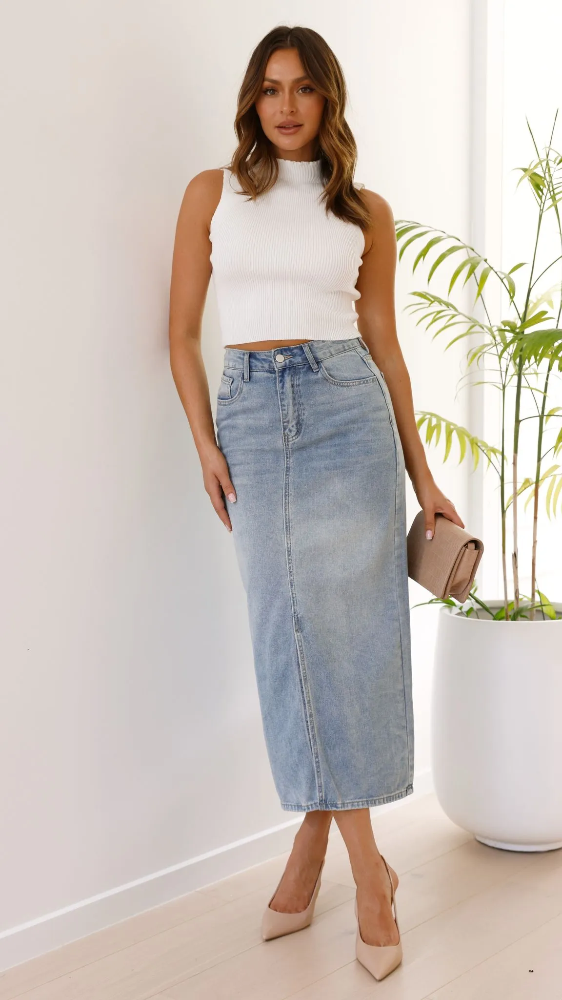 Idalis Maxi Skirt - Mid Blue Denim sold by Billy J