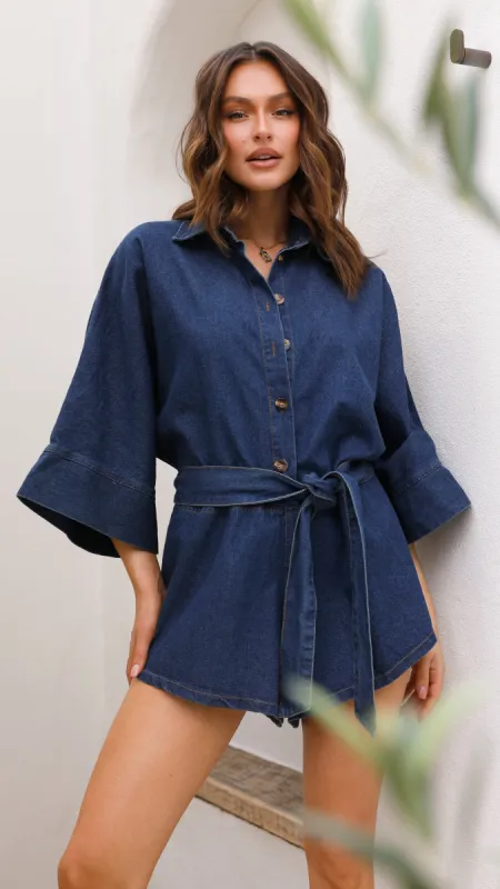 Sophia Playsuit - Dark Denim sold by Billy J