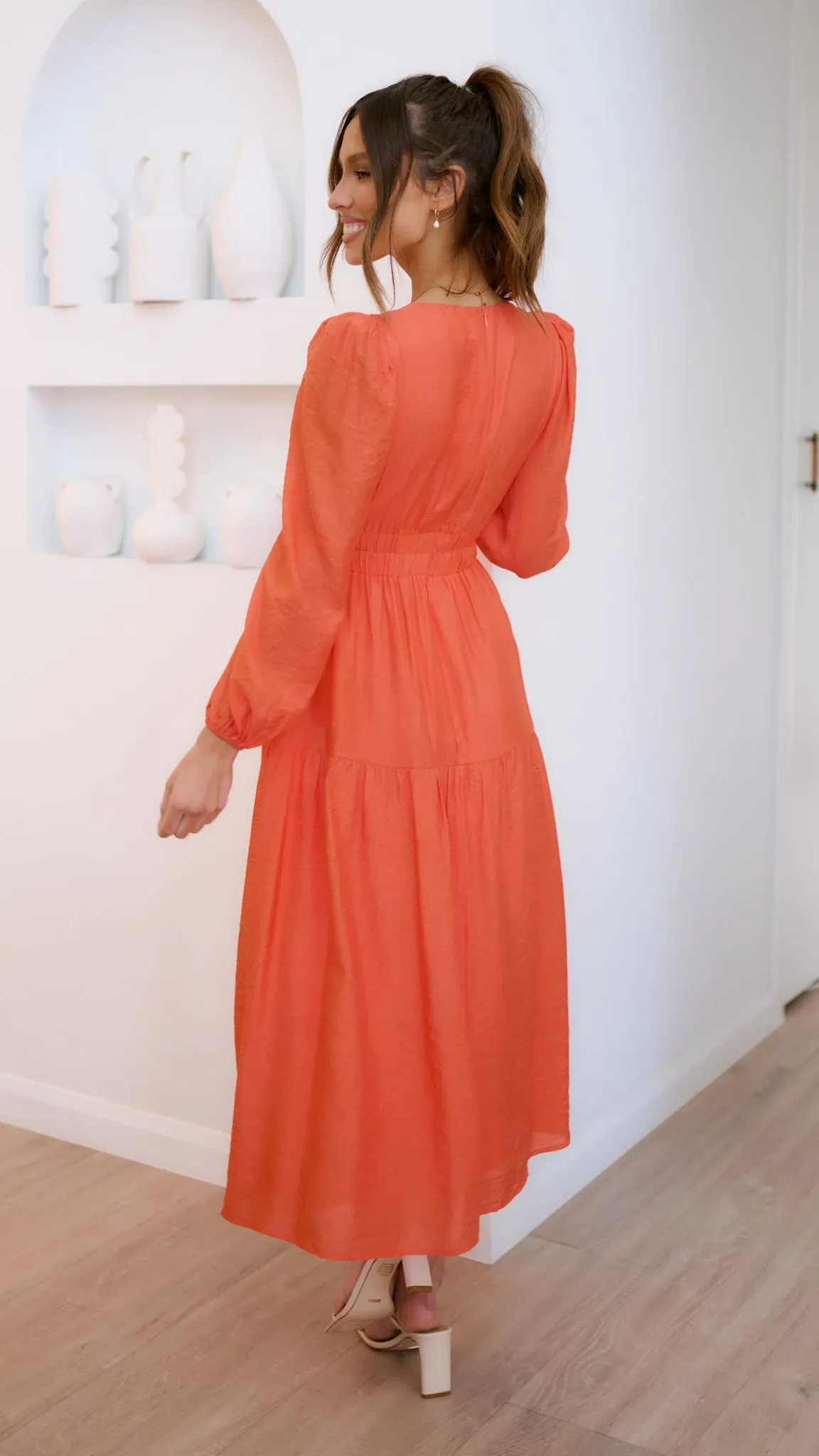 Erin Long Sleeve Midi Dress - Melon sold by Billy J product image thumbnail 2