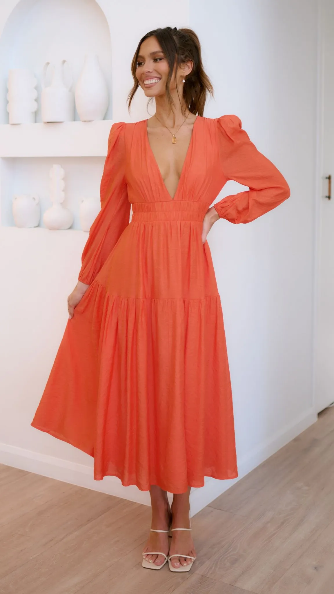 Erin Long Sleeve Midi Dress - Melon sold by Billy J