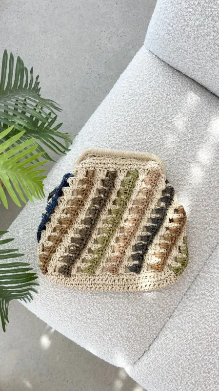Eadie Crochet Weave Framed Clutch - Multi / Natural sold by Billy J