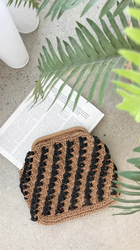 Eadie Crochet Weave Framed Clutch - Black / Natural sold by Billy J