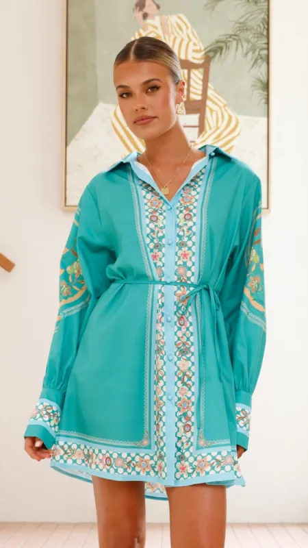 Coco Long Sleeve Mini Dress - Green sold by Billy J