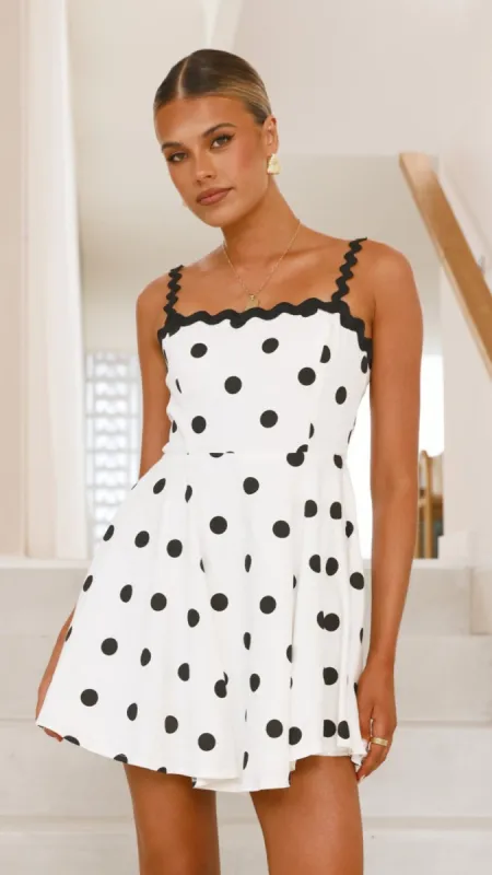 Lys Mini Dress - White/Black Spot sold by Billy J