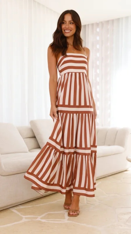 Terrah Maxi Dress - Brown/Cream Stripe sold by Billy J
