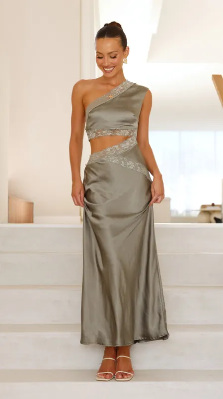 Emily One Shoulder Maxi Dress - Khaki sold by Billy J