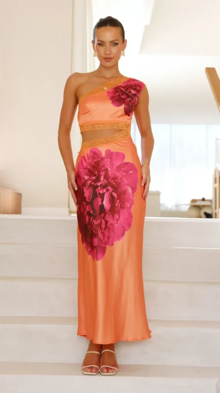 Emily One Shoulder Maxi Dress - Orange / Pink sold by Billy J
