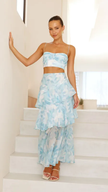 Maeva Maxi Skirt - Blue / White Print sold by Billy J