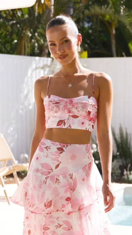 Maeva Crop Top - Pink / White Print sold by Billy J