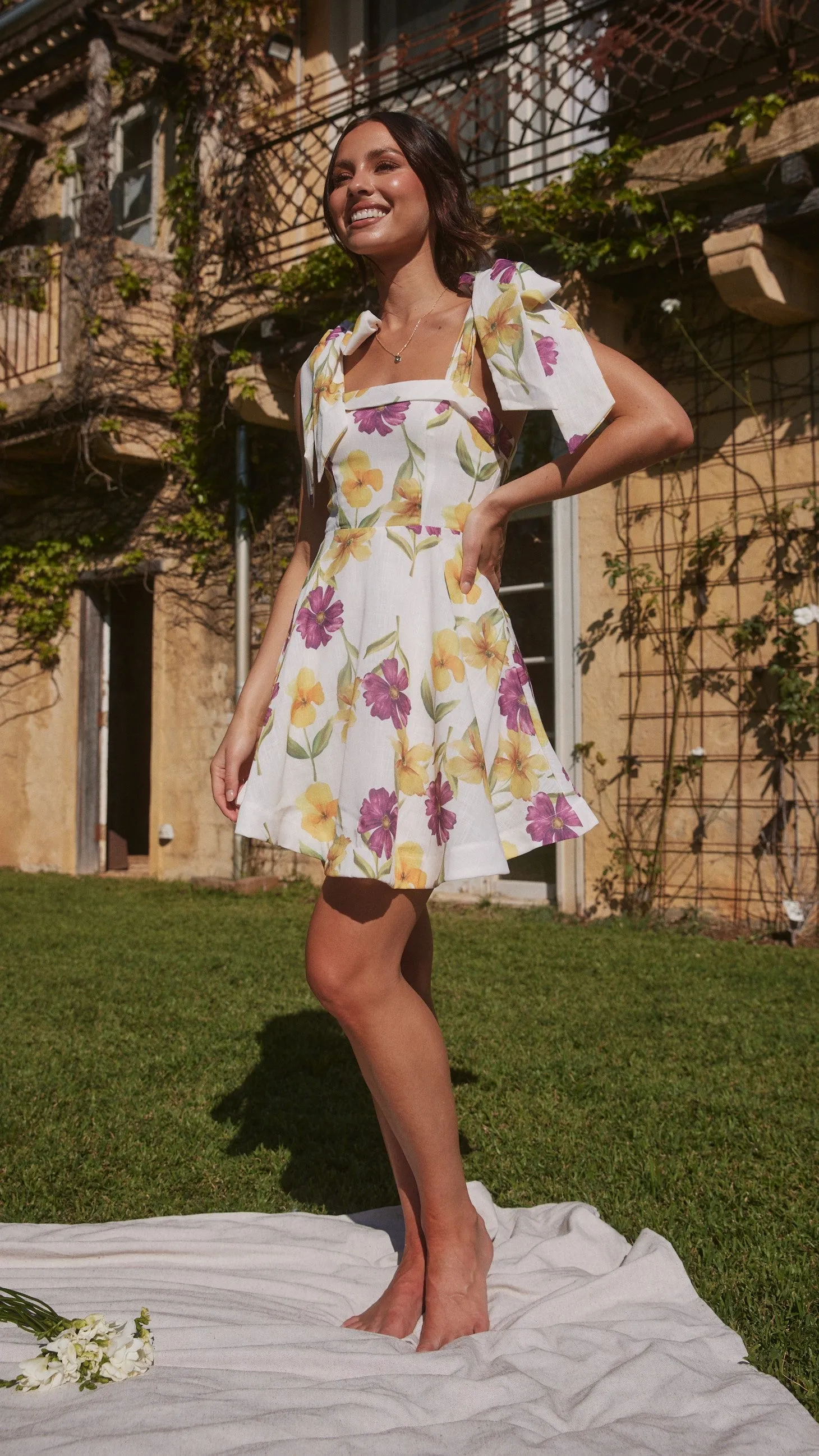 Balta Mini Dress - White / Purple Floral sold by Billy J product image thumbnail 5