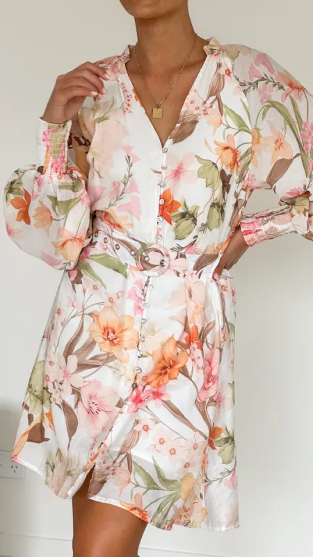 Cataleya Mini Dress - Peach Floral sold by Billy J