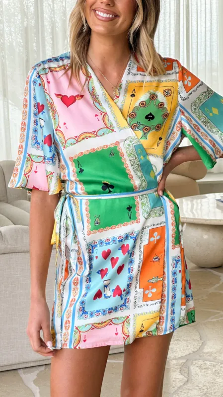 Olicia Wrap Dress - Poker Print made by Billy J