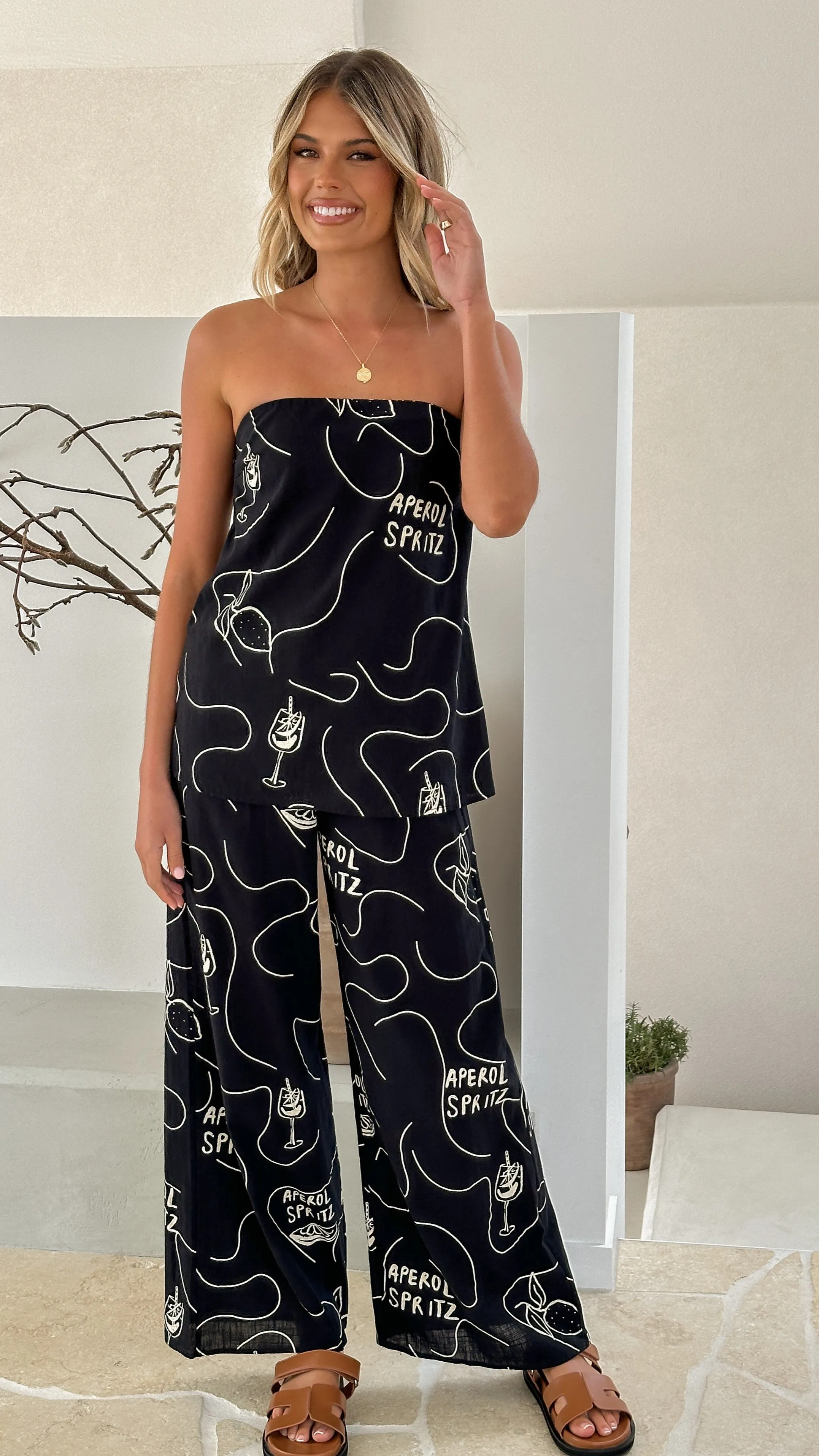 Raleigh Top and Pants Set - Black / Beige Aperol sold by Billy J product image thumbnail 5