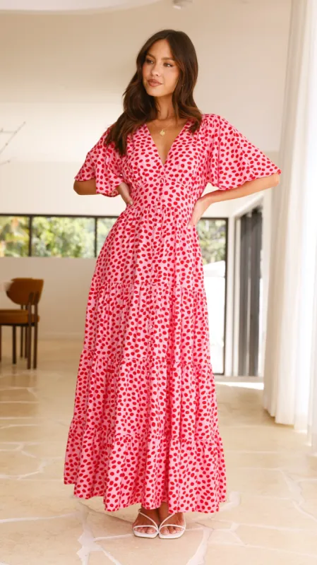 Nola Maxi Dress - Pink/Red Print sold by Billy J