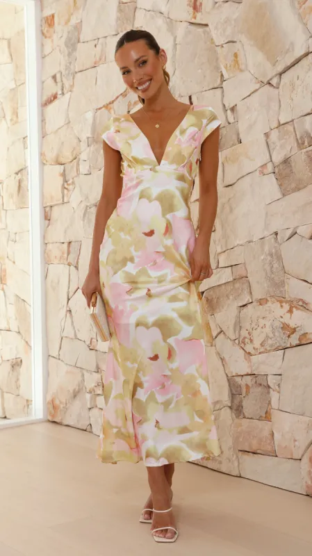 Annie Maxi Dress - Pink/Yellow Print sold by Billy J