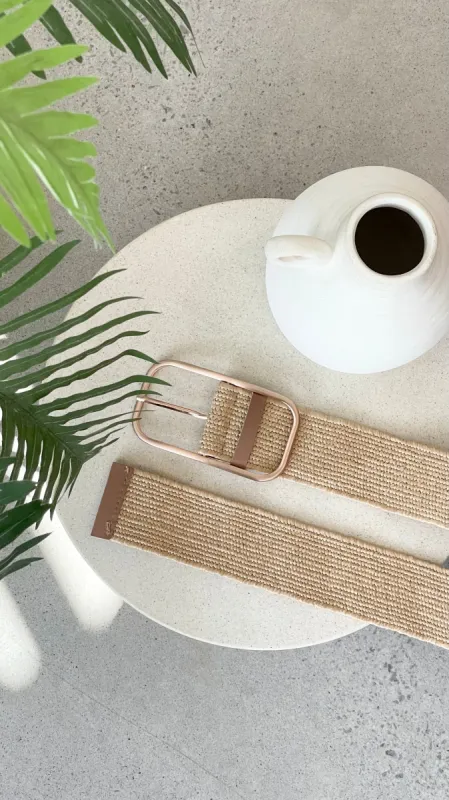 Oval Metal Buckle Stretch Belt - Camel / Gold sold by Billy J