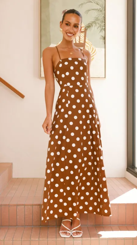 Xandra Midi Dress - Brown / White sold by Billy J