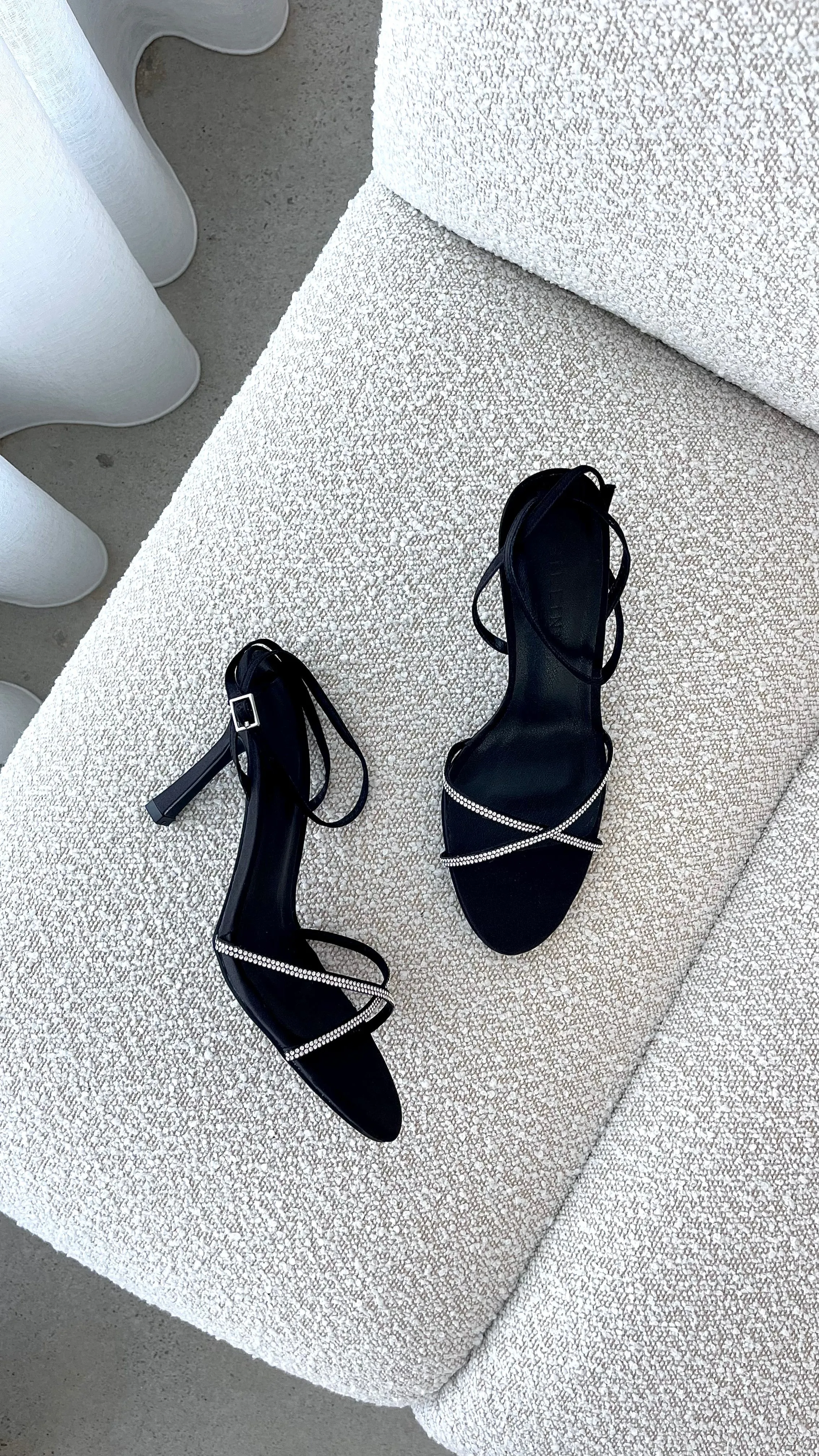 Vixin Heels - Black Satin Diamante sold by Billy J