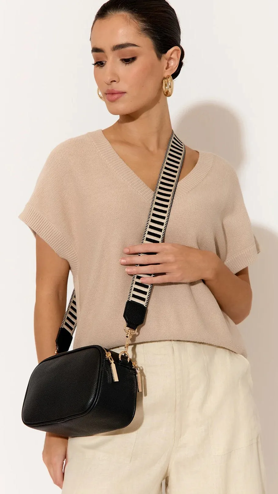 Bella Striped Webbing Camera Bag - Black sold by Billy J