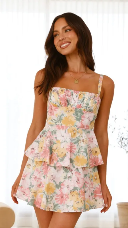Page Mini Dress - Blush / Yellow Floral sold by Billy J