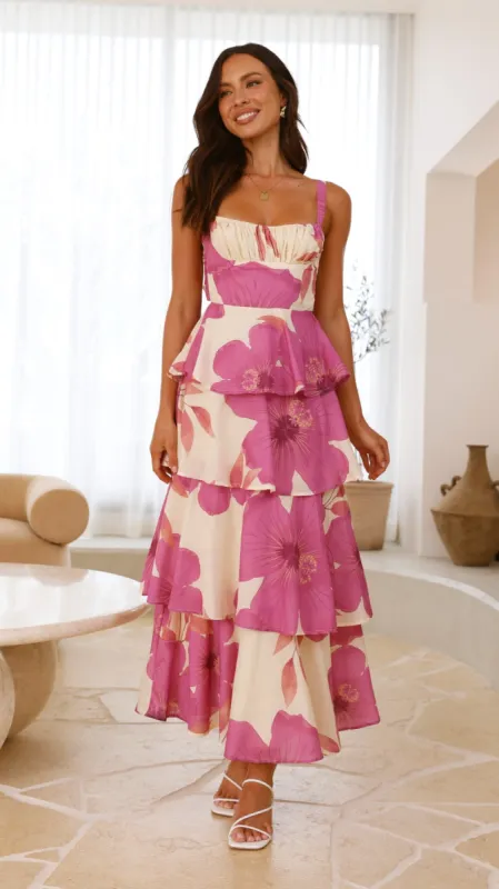 Page Maxi Dress - Yellow / Pink Floral sold by Billy J