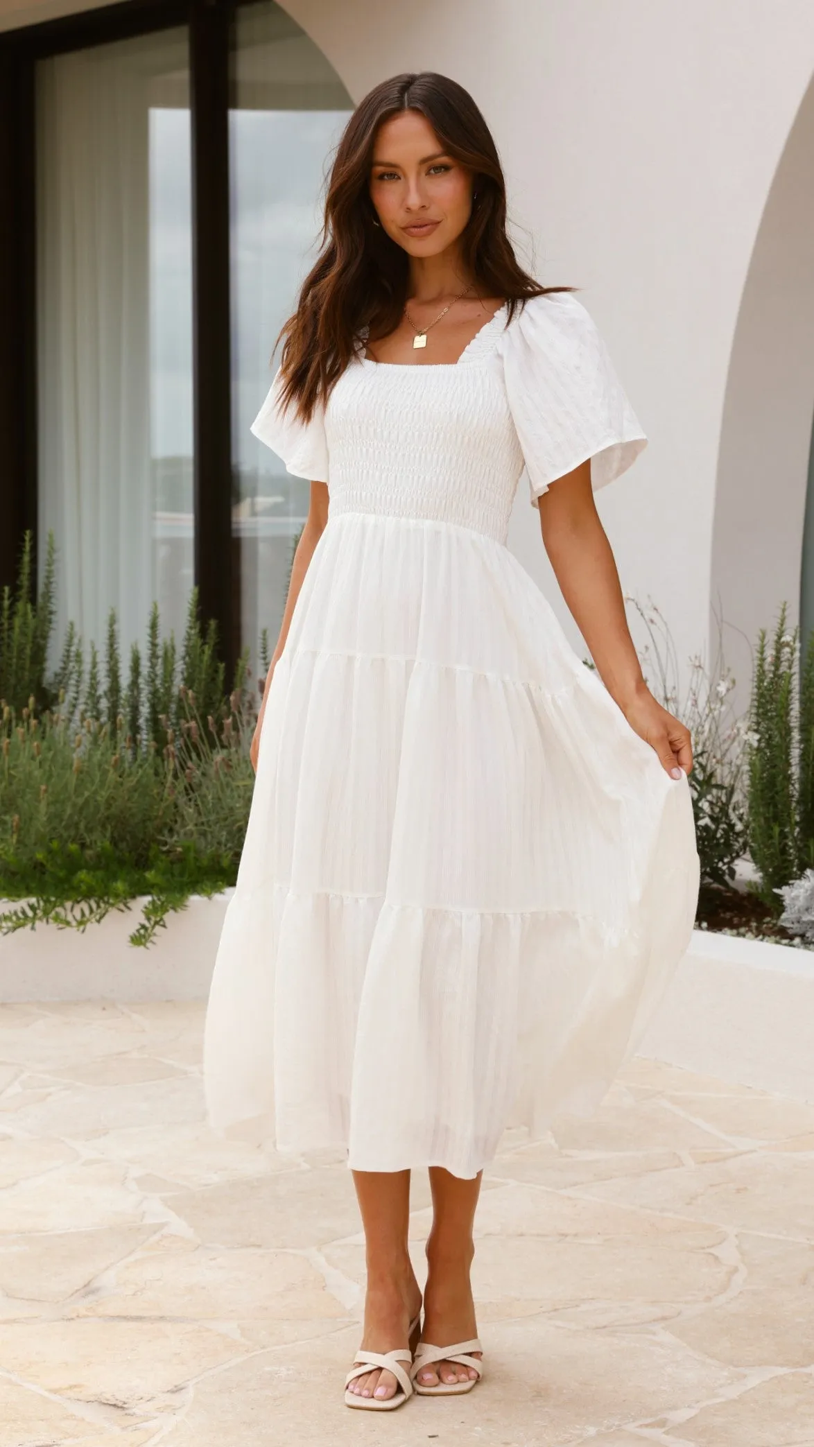 Lainey Midi Dress - White sold by Billy J