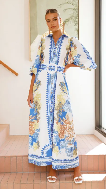 Arana Maxi Dress - Blue/White Print sold by Billy J