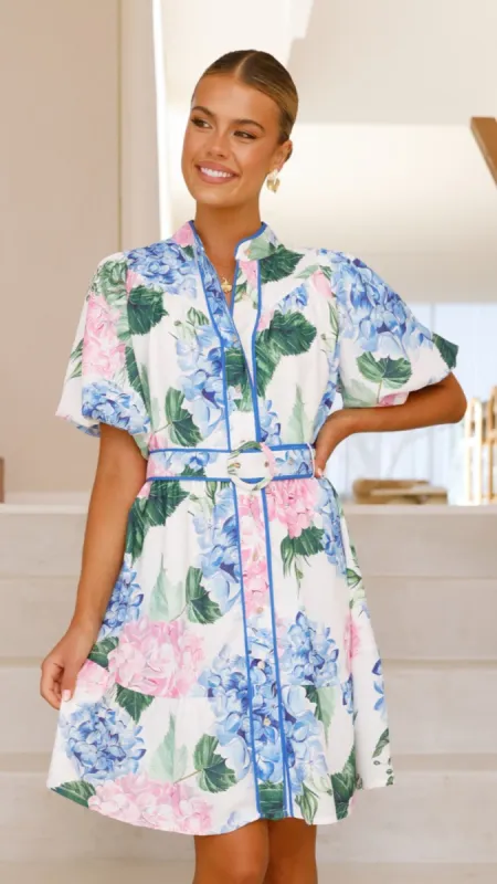 Naras Mini Dress - Pink / Blue Floral sold by Billy J