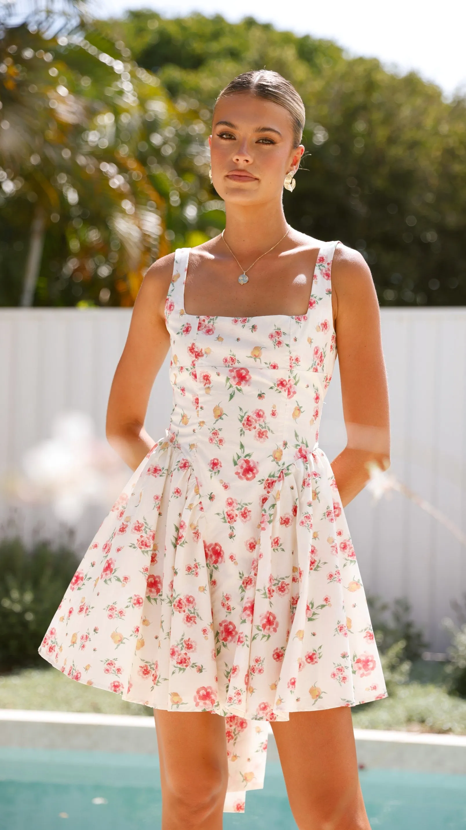Sakina Bow Mini Dress - White / Pink Floral sold by Billy J product image thumbnail 2