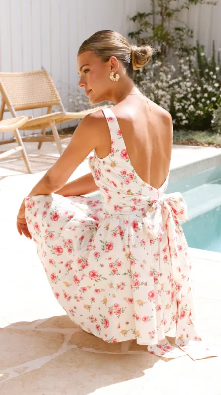Sakina Bow Mini Dress - White / Pink Floral sold by Billy J