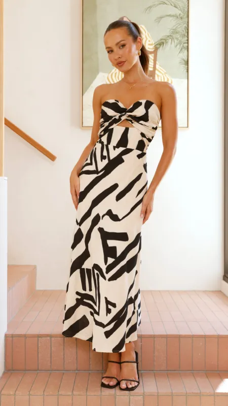 Cassia Maxi Dress - Black/Beige Print sold by Billy J