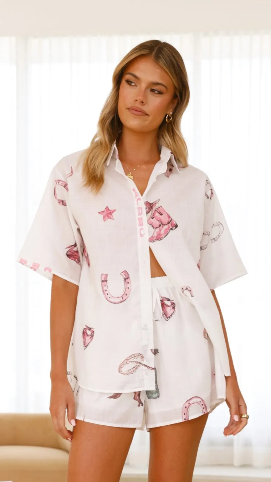 Rodeo Button Up Shirt and Shorts Set - White sold by Billy J