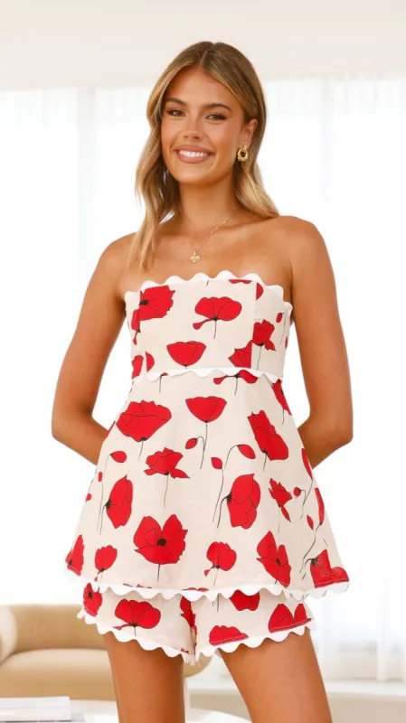 Poppy Playsuit - Red/Beige sold by Billy J