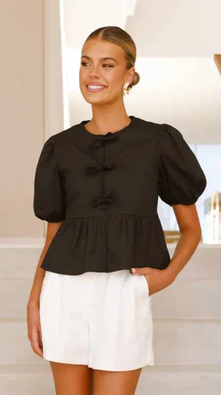 Tamaki Tie Front Top - Black sold by Billy J