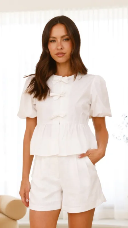 Tamaki Tie Front Top - White sold by Billy J