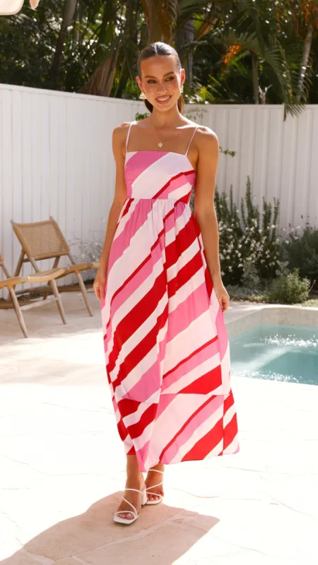 Nadie Maxi Dress - Red/Pink Stripe sold by Billy J