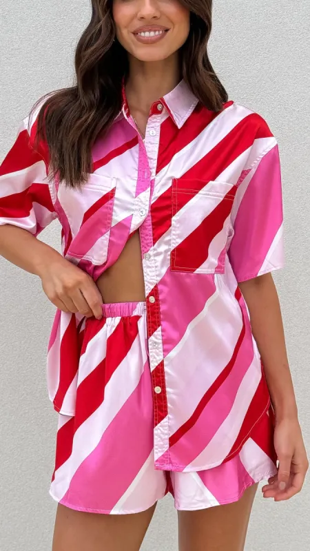 Daishiro Button Up Shirt - Red/Pink Stripe sold by Billy J